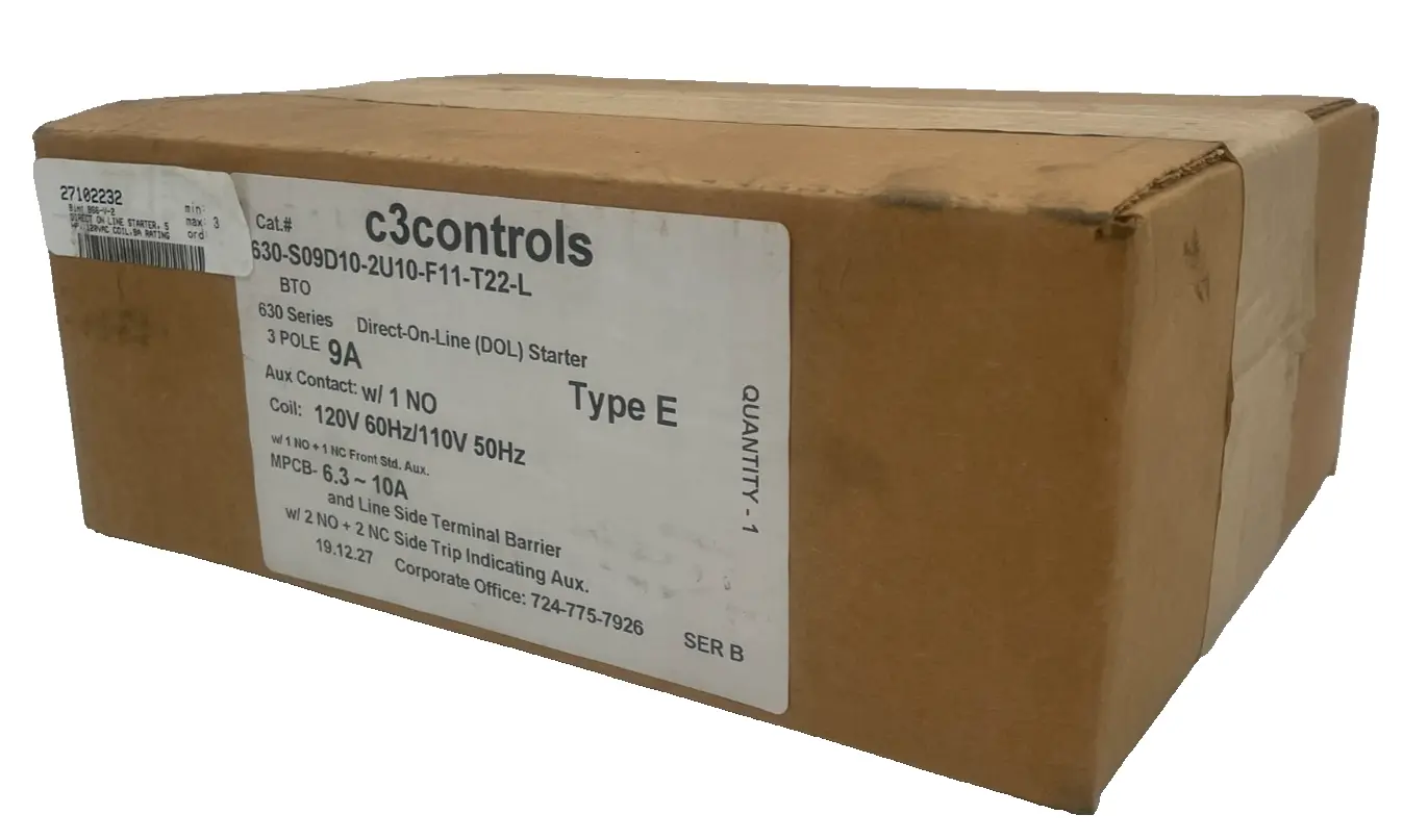 NEW C3CONTROLS 630-S09D10-2U10-F11-T22-L DIRECT-ON-LINE STARTER TYPE E 9AMP