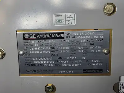 25kV 1200A 3ph Switchgear Unit w/ (2) Power Vac Breaker VB1 27.0-16-0