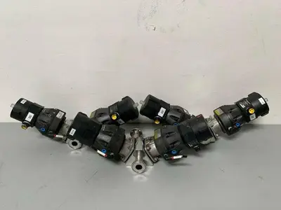 USED 2 ITT SHEROTEC 90PSI STAINLESS STEEL VALVES W/ 2 POSITION MONITORS & 1" SANITARY