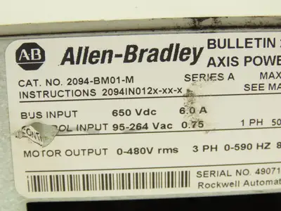 Allen Bradley 2094-BM01-M 9A Axis Power Module VFD 480V 3Ph 0-590Hz 21.6A READ
