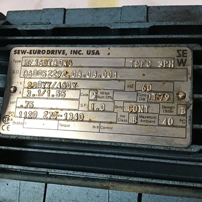 Sew-Eurodrive S50DT80K4 Gear Reducer Ratio: 102:1 1500 lb-in