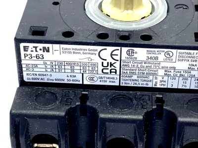 New | in-Stock EATON P3-63/EA/SVB-SW Disconnects | Maverick Industrial Sales #1108656