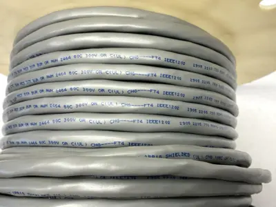 USED BELDEN PLTC CABLE 2 PAIR 18AWG SHIELDED 300V SPOOL OF 120'