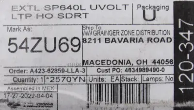 NEW LITHONIA LIGHTING 54ZU69 EMERGENCY LIGHT EXTL SP640L UVOLT LTP HO SDRT