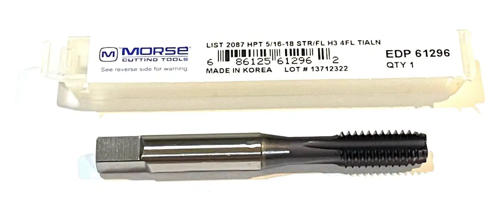 Morse 5/16"-18 Tap HSS-PM Straight Flute H3 Semi-Bottoming Tap 4FL TiAlN Coating