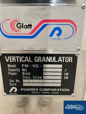 USED Glatt 10 Liter Glatt FM-VG Vertical High Shear Granulator