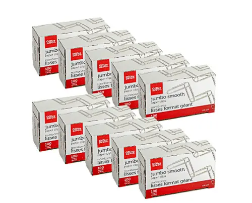 Office Depot Paper Clips, Silver, Pack Of 10 Boxes, 100 Clips Per Box