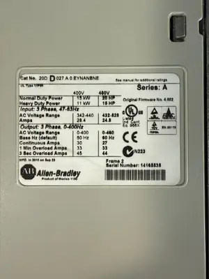 Allen Bradley 20D-D-027-A-0-EYNANBNE /A 3Ph PowerFlex 700S (11.6.5)