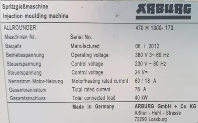 USED 2012 ARBURG 470H-1000-170