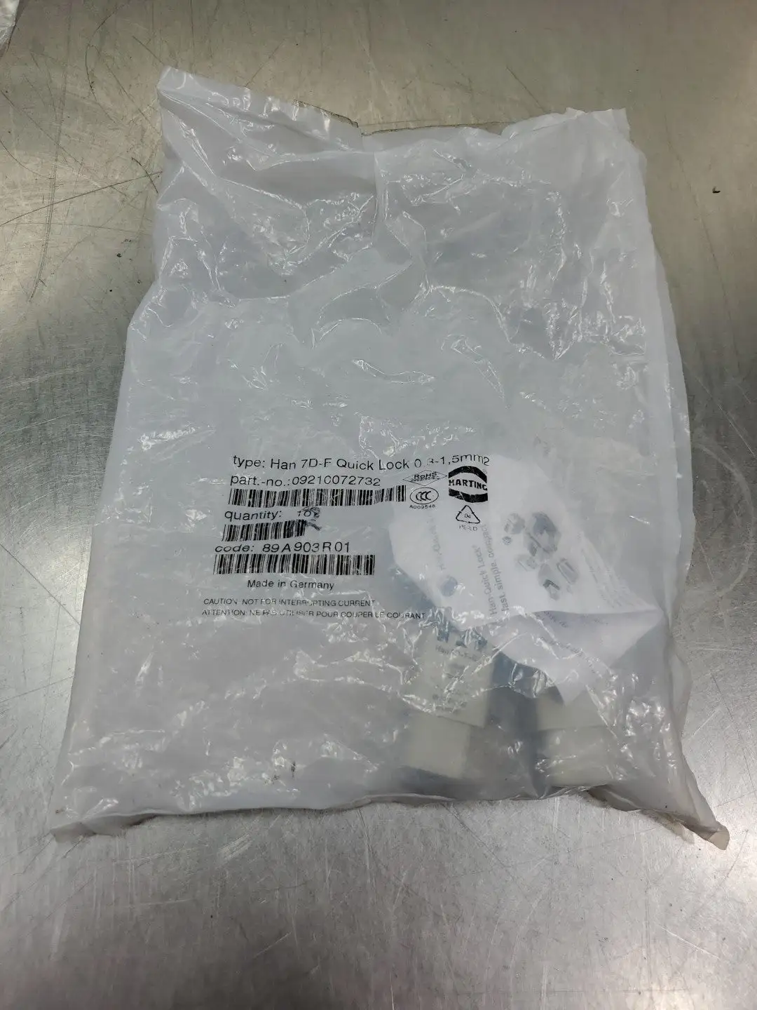 Harting 09210072732 HAN 7D-F Quick Lock Connector, Lot of 2. 5D-7