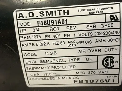 Used A.O. SMITH F48U91A01 Motors (misc) Ohio US | HGR 24 #1556783