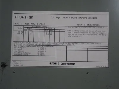 Eaton 30 A Heavy Duty Switch