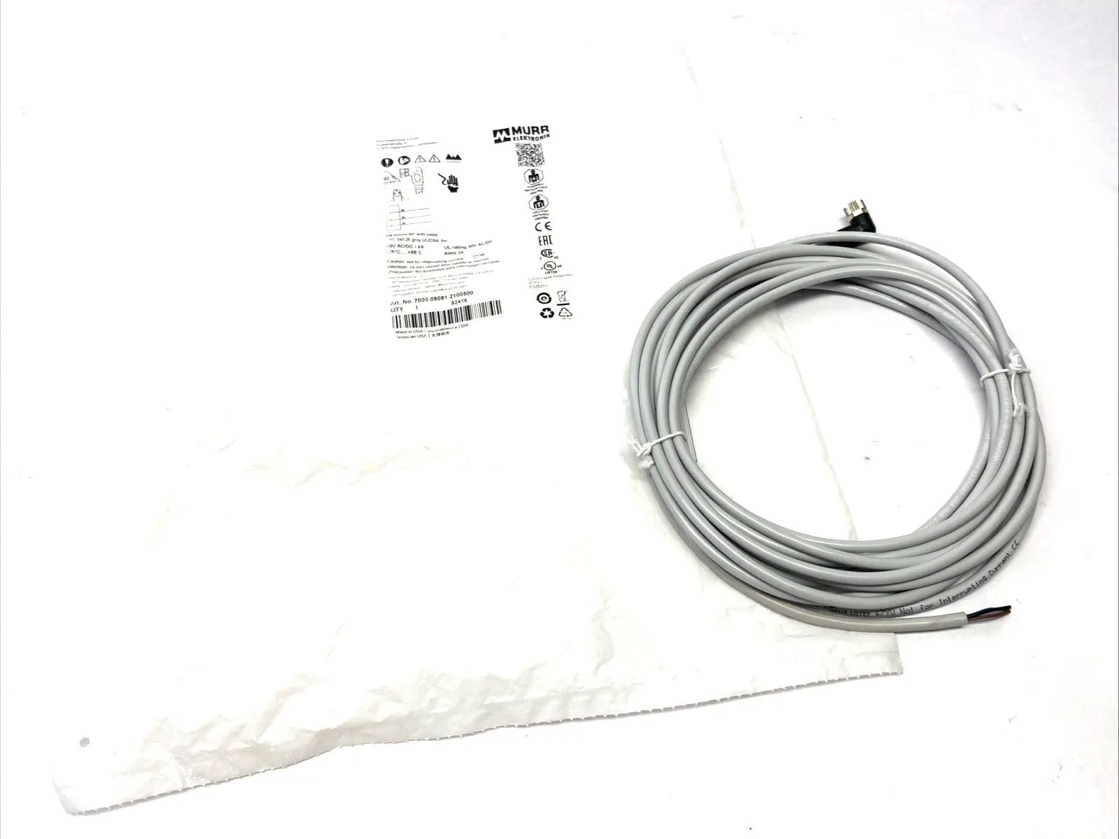 New | in-Stock Murrelektronik Single Ended M8, female, 90° A-cod. Cable Cable & Wire Michigan US | Maverick Industrial Sales #1392545