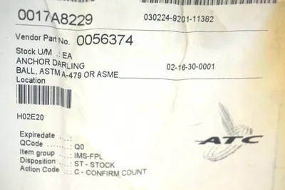 NEW ANCHOR DARLING/ATC ASTM A-479 BALL VALVE 02-16-30-0001-0025 A479