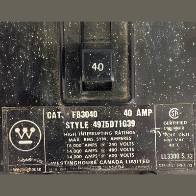 Westinghouse 3 Pole 40 Amp FB Breaker