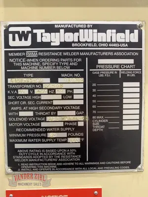 Taylor Winfield Resistance Welder, KVA 60