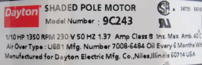 NEW DAYTON 9C243 BLOWER 230V