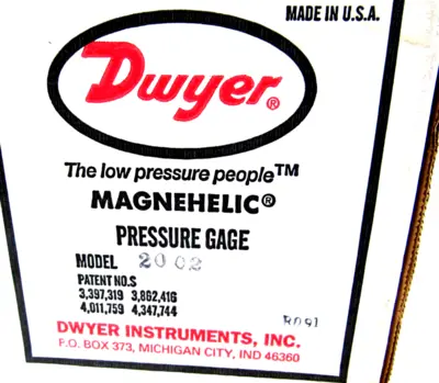NEW DWYER 20-02 PRESSURE GAGE 2002