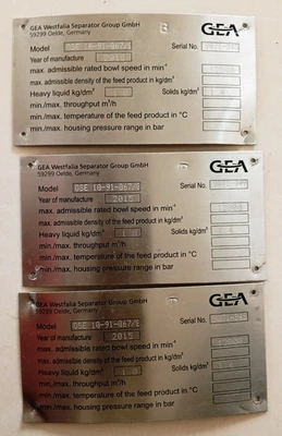 (4) Westfalia OSE 10-91-067/8 oil purifier skids, SS.
