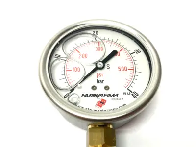 USED NUOVA FIMA RADIAL GLYCERINE MANOMETER 0-40 BAR, G 1/4, 63 MM