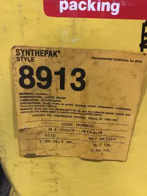 Garlock SYNTHEPAK 8913 Synthetic Lattice Braid 1″ Compression Packing 10ft -NIB