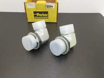 (2) Parker 20 C5OX-S  1-1/4"-20 Triplelok JIC 37° Straight THD 90° Elbow SAE-ORB