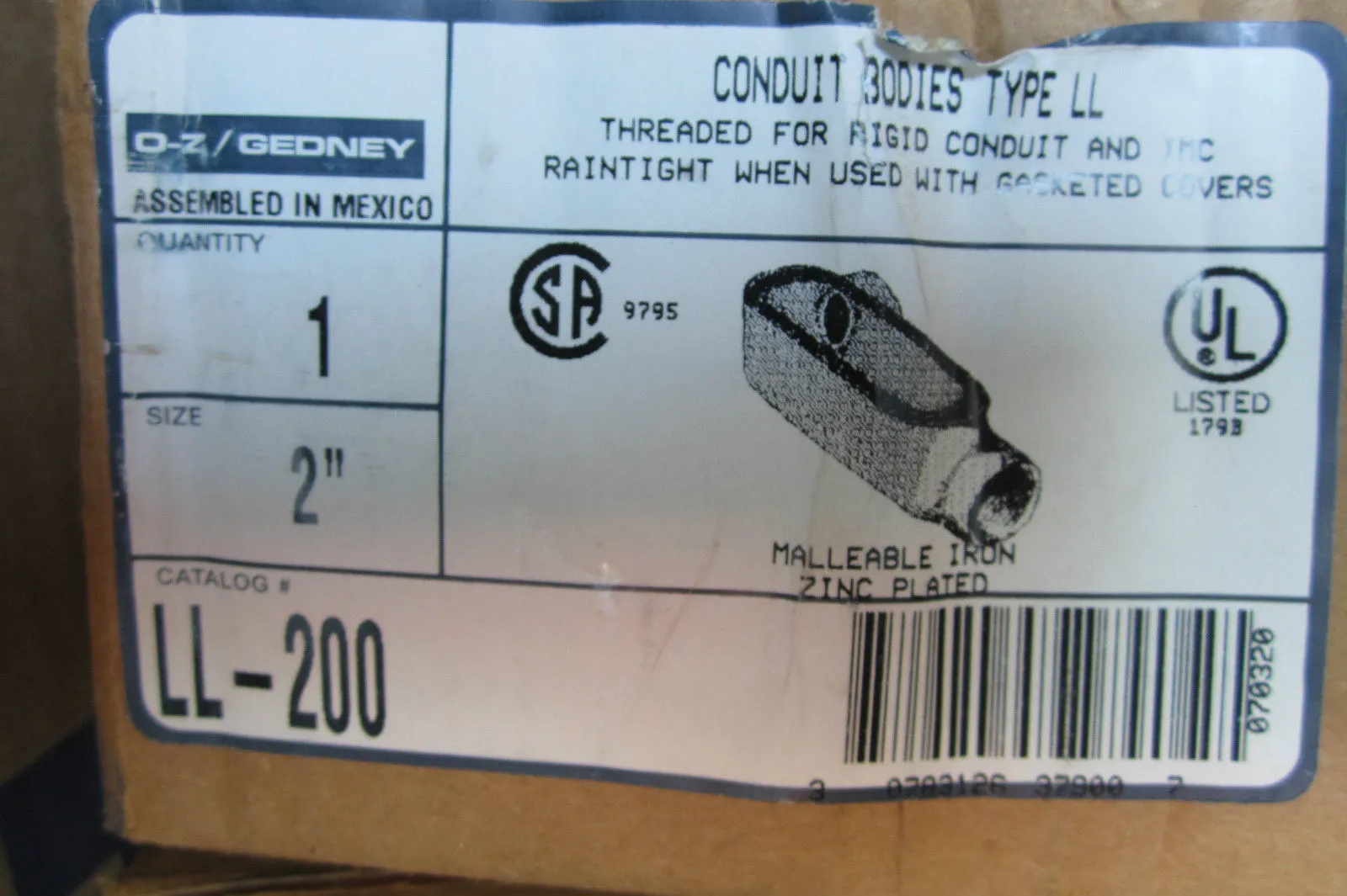 NEW OZ GEDNEY LL-200 CONDUIT BODY LL200
