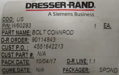 NEW DRESSER RAND W60293 CONNECTING ROD BOLT