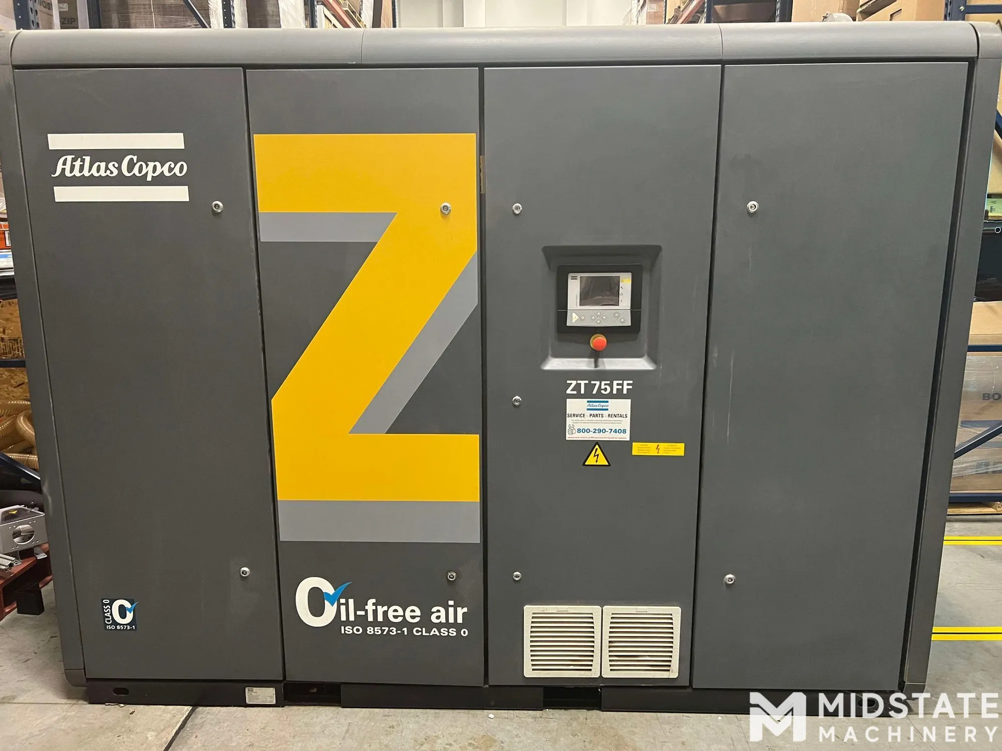 ATLAS COPCO ZT75FF Oil-Free Screw Compressor- Integrated Dryer, Class 0, New in 2016