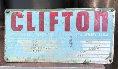 1967 CLIFTON 50O TON HYDRULIC COMPACTING PRESS (14549) PRESSES, HYDRAULIC | Machinery International LLC (2)