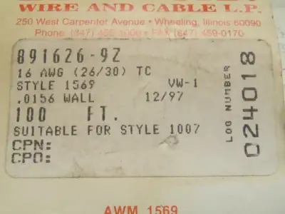 891626-9Z | Dearborn  Stranded Wire 100' Foot Spool 16 AWG .0156 Wall - New Other