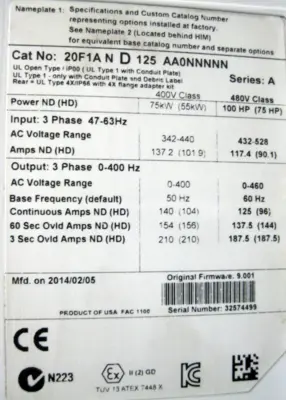 USED Allen-Bradley 20F1AND125AA0NNNNN