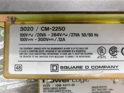 Square D 3020 CM-2250 Power Logic Digital Circuit Monitor with IOM-4411-20 Used