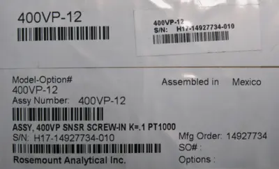 NEW ROSEMOUNT 400VP-12 ENDURANCE CONDUCTIVITY SENSOR RTD PT1000 400VP12