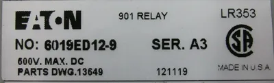 NEW EATON 6019ED12-9 RELAY SER.A3 600V 6019ED129