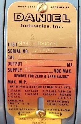 NEW DANIEL INDUSTRIES 1151GP6122T0007B1 PRESSURE TRANSMITTER