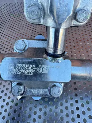 USED 2- ITT PURE FLO RA25MAX DIAPHRAGM VALVE W/ 1" TO 3/4" SANITARY FITTING