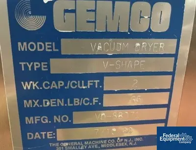 USED Gemco 2 CU FT Gemco Twin Shell Vacuum Dryer, 316 S/S