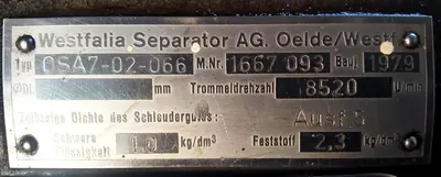 (2) Westfalia OSA 7-02-066 oil purifiers, SS.