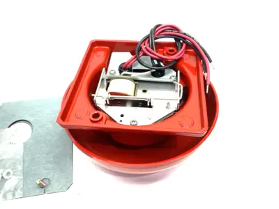 USED EDWARDS SIGNALING FIREBELL FIRE ALARM BELL, VIBRATING, RED, 6" DIA.