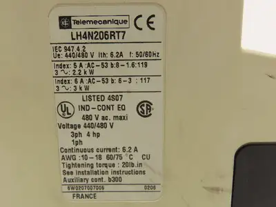 Telemecanique LH4N206RT7 Soft Starter/Stop 4HP 3PH 480V 6.2A