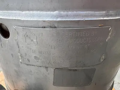 Tank, 30 Gallon, 316L Stainless Steel, 100 PSI, DT/DB, Alloy Products #S744749