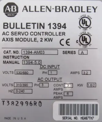 ALLEN BRADLEY 1394-AM03 SERVO CONTROLLER SER.A 1394AM03 (NEW SURPLUS)