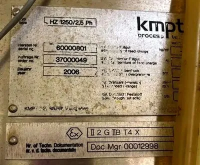 Krauss-Maffei HZ 1250/2.5 Ph CIP peeler centrifuge, 316L SS.