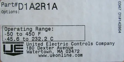 NEW UNITED ELECTRIC D1A2R1A TEMPERATURE SWITCH -50 TO 450F