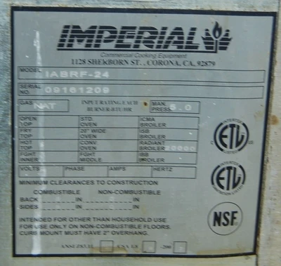 142-0702 Imperial IABRF-24 24” Radiant Burner Gas Charbroil Grill