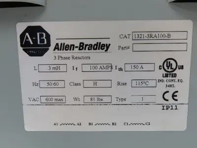 Allen Bradley 1321-3RA100-B Line Reactor Transformer 100/150A 600V 3Ph