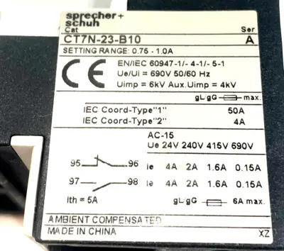 NEW SPRECHER+SCHUH CT7N-23-B10 THERMAL OVERLOAD RELAY SER.A CT7N23B10