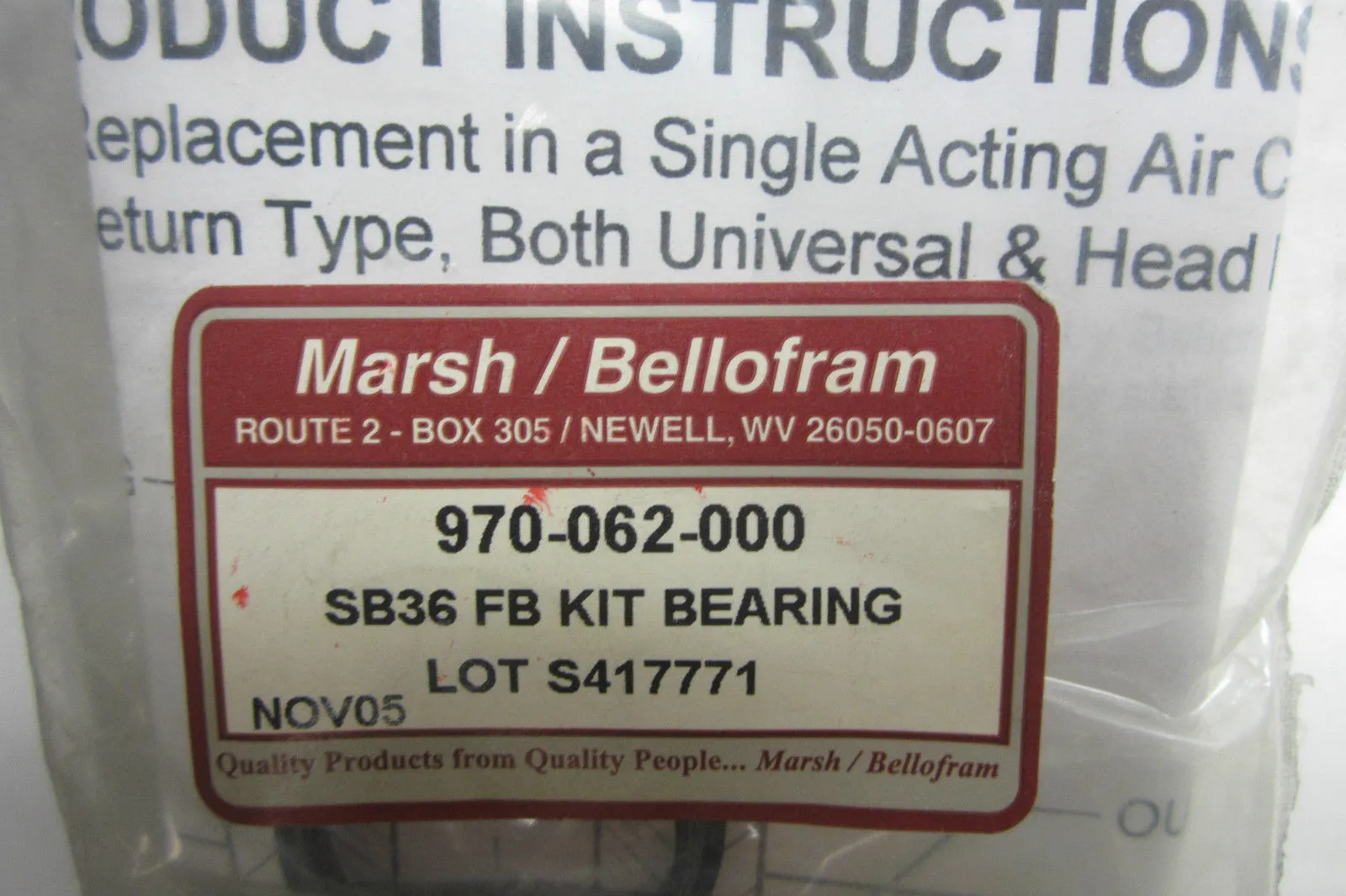 NEW MARSH BELLOFRAM 970-062-000 BEARING KIT 970062000