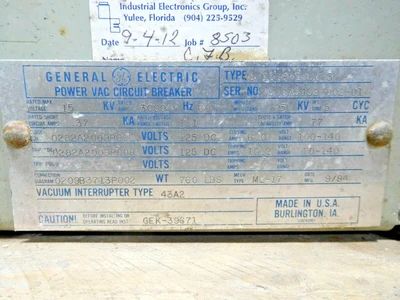 Used GE VB 13.8-1000-3 Circuit Breakers Ohio US | Equipment Recovery Corp. #1330510